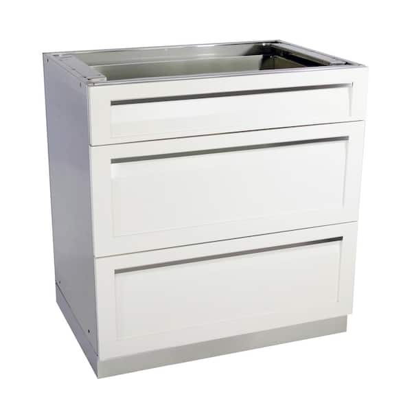 4 Life Outdoor Stainless Steel 3 Drawer 32x35x22.5 in. Outdoor Kitchen Cabinet Base with Powder Coated Drawers in White