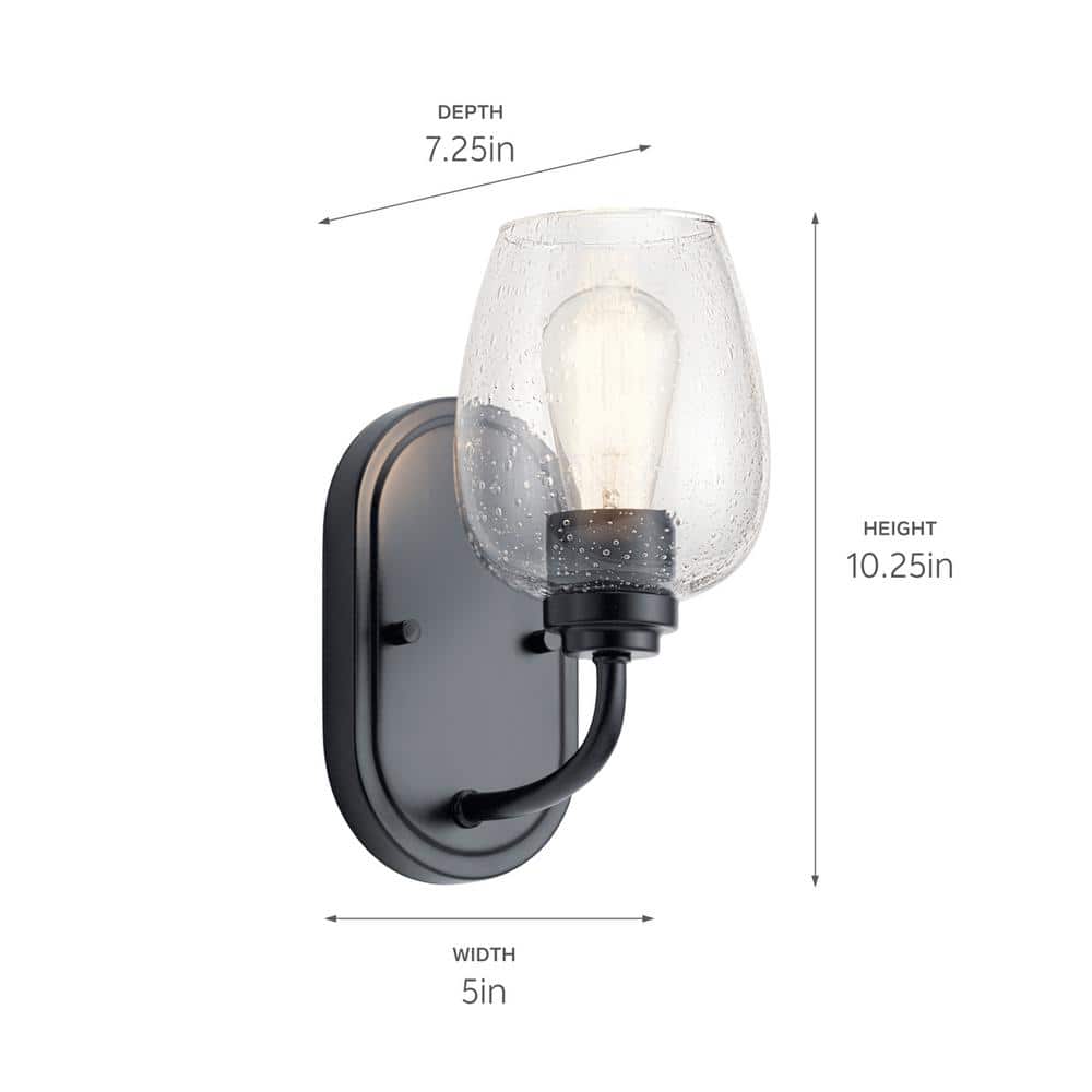 Black Outdoor Wall Sconce with Clear Seeded Glass