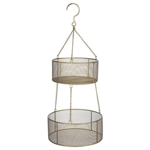 HomeRoots 22.75 in. Gold 2 Tiered Gold Metal Hanging Basket