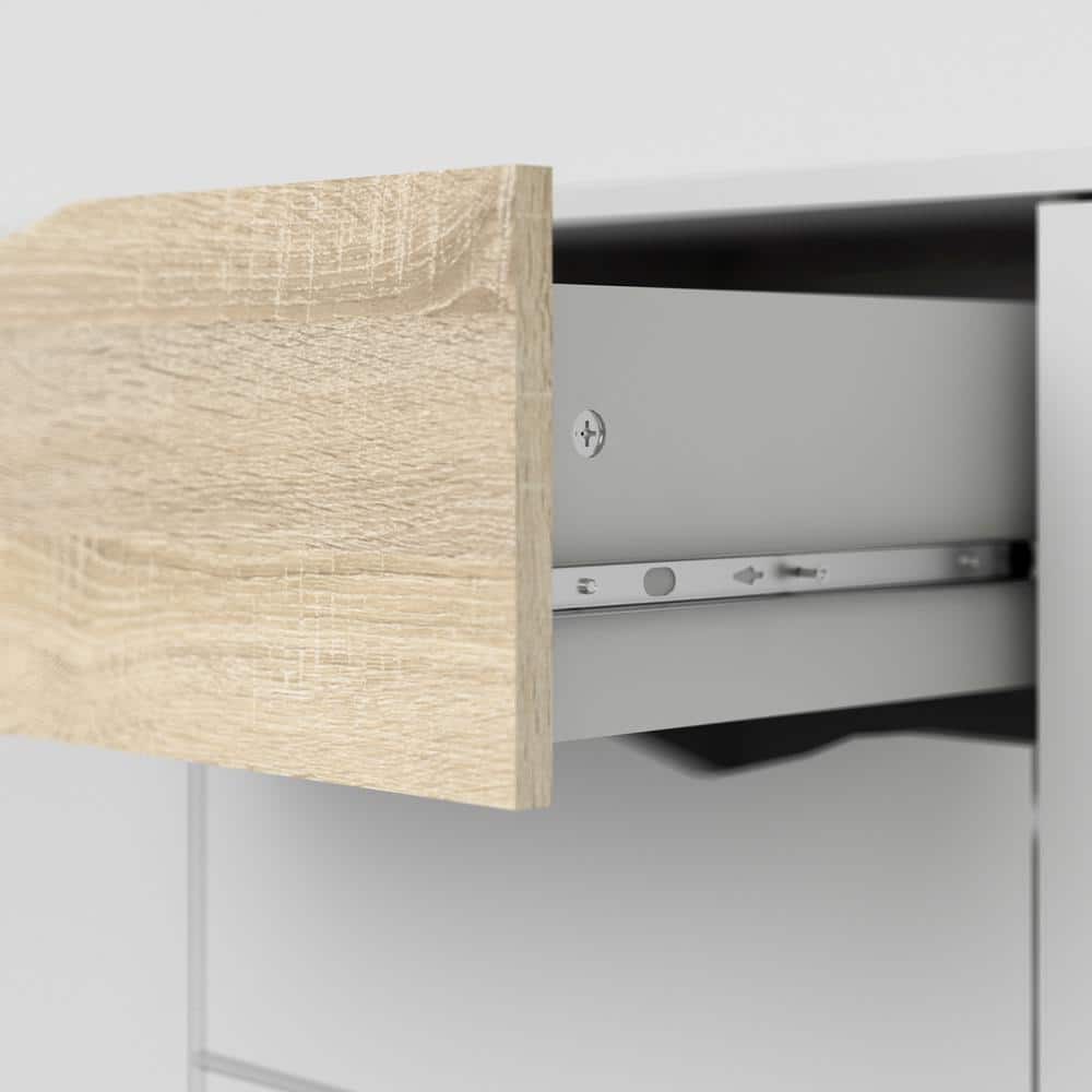 Scandinavian White and Oak 77" Sideboard with Adjustable Shelves
