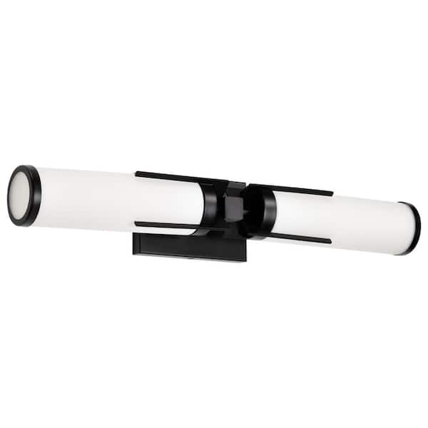 SATCO Roselle 24 in. 2-Light Matte Black Contemporary Vanity Light with White Glass Shade