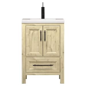 VIV 24 in. W x 20 in. D x 35 in. H Single Sink Freestanding Bath Vanity in Pale French Oak with White Ceramic Top