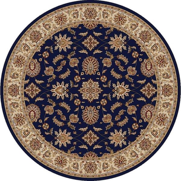 Como Navy 5 ft. Round Traditional Oriental Floral Area Rug