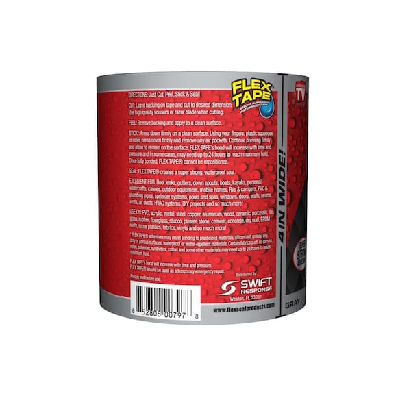 Flex Tape Gray 4 in. x 5 ft. Strong Rubberized Waterproof Tape (4-Pack)