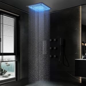 Thermostatic Valve 7-Spray 20 in. LED Dual Ceiling Mount Shower Head and Handheld Shower in Matte Black