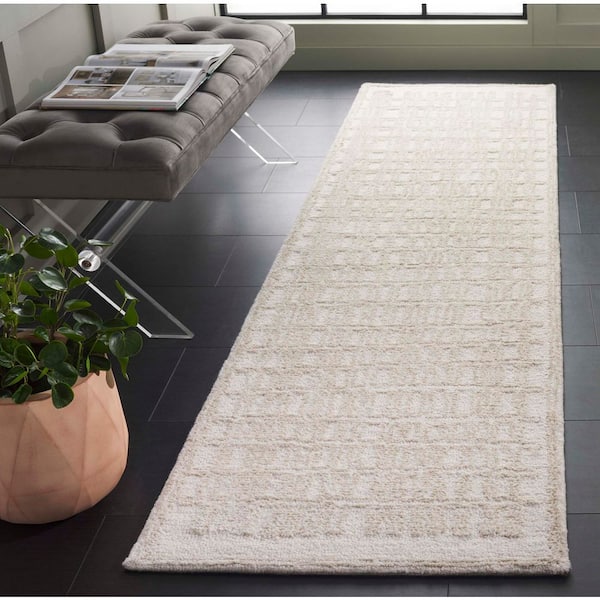 Ebony 2 ft. x 9 ft. Ivory/Beige Abstract Lattice Runner Rug