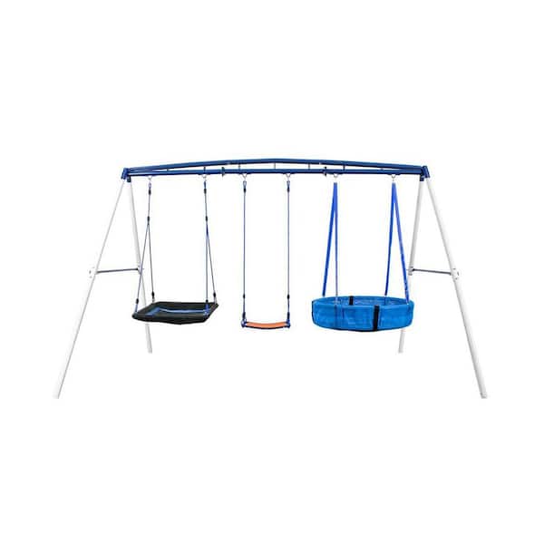 3-in-1 Heavy Duty Metal Swing Set with Reinforced A-Frame, Toddler Seat, Saucer and Child-Safe Swings, 800lb Capacity
