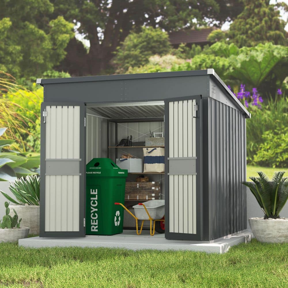 VEIKOUS 7 ft. W x 8 ft. D Gray Metal Storage Shed with Lockable