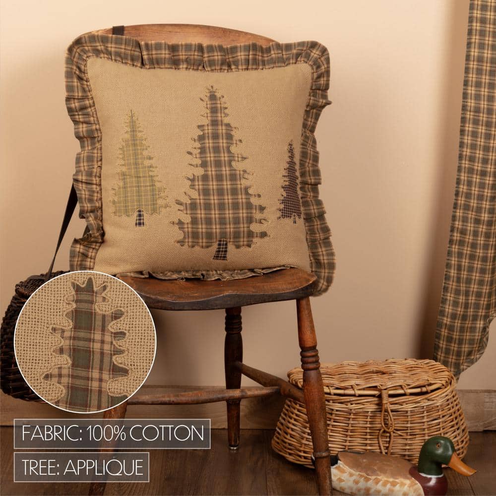 Cedar Ridge Tan Green Burlap Cotton Square Pillow