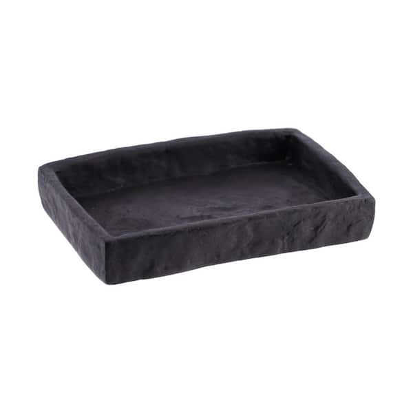 Stone Effect Freestanding Soap Dish Holder Cup Dispenser Tray Black