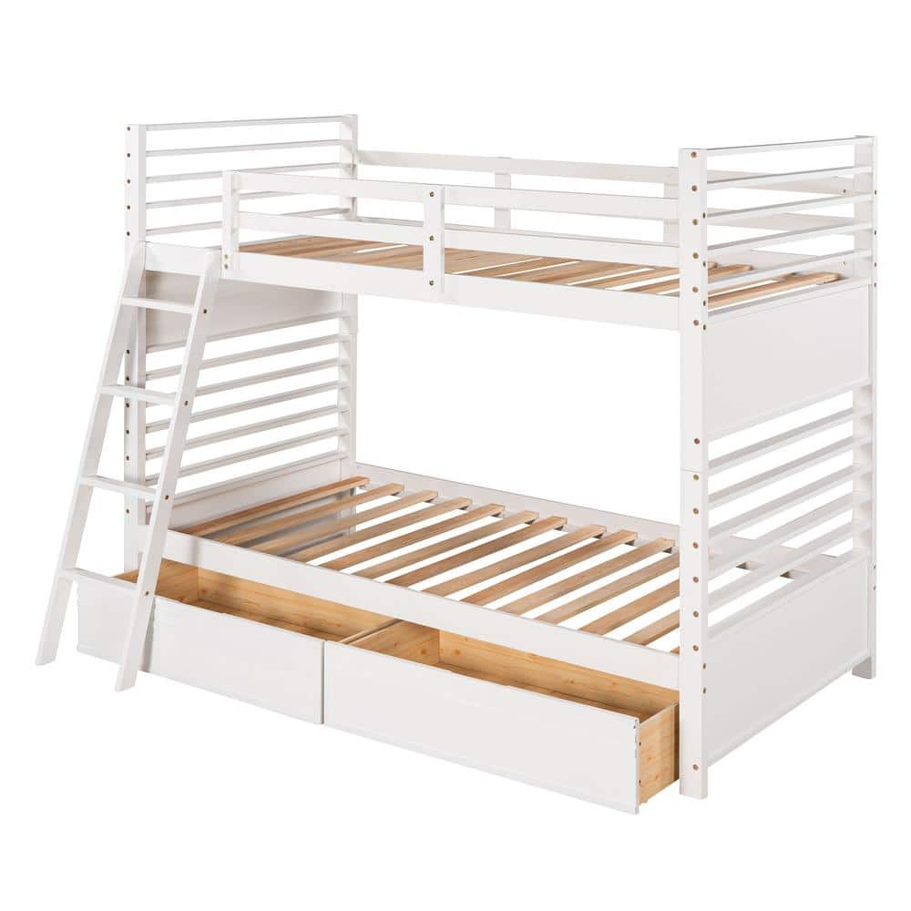 Harper & Bright Designs Elegant White Twin Over Twin Wood Bunk Bed With ...