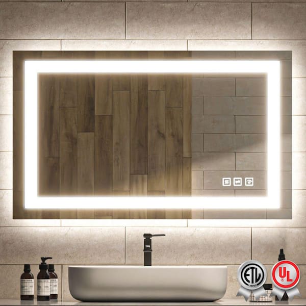 waterpar Backlit and Front Light 40 in. W x 24 in. H Rectangular Frameless Wall Bathroom Vanity Mirror