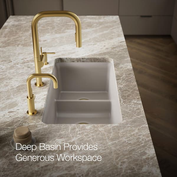 KOHLER Cairn Matte Taupe Granite Composite 33 .5 in. Double Bowl