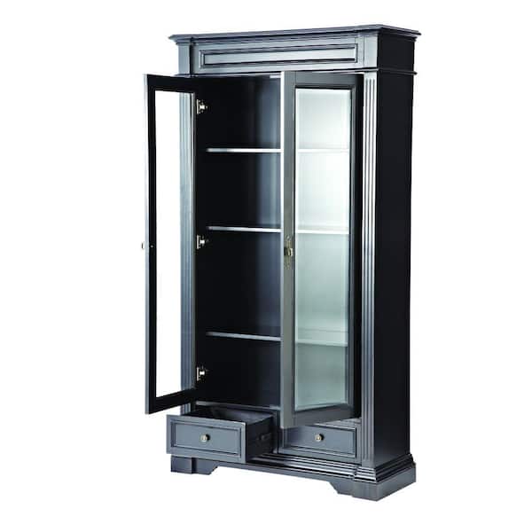 4 Shelf Standard Bookcase, Black Wood Bookcase With Glass Doors