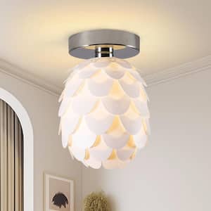 5.75 in. 1-Light Metal Semi-Flush Mount Ceiling Light with White Polycarbonate Plastic Shade