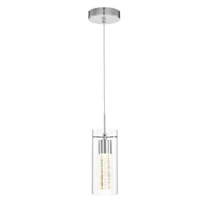 7-Watt 1-Light Chrome Clear Glass Shade Inner Seedy Glass Cylinder LED Pendant Light