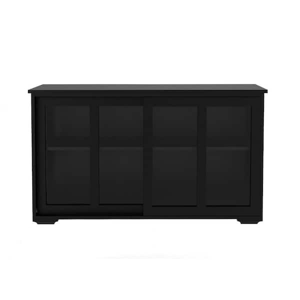 Tileon Black Kitchen Storage Cabinet Stand Cupboard With Glass Door (41.93 in. x 13.99 in. x 24.61 in.)