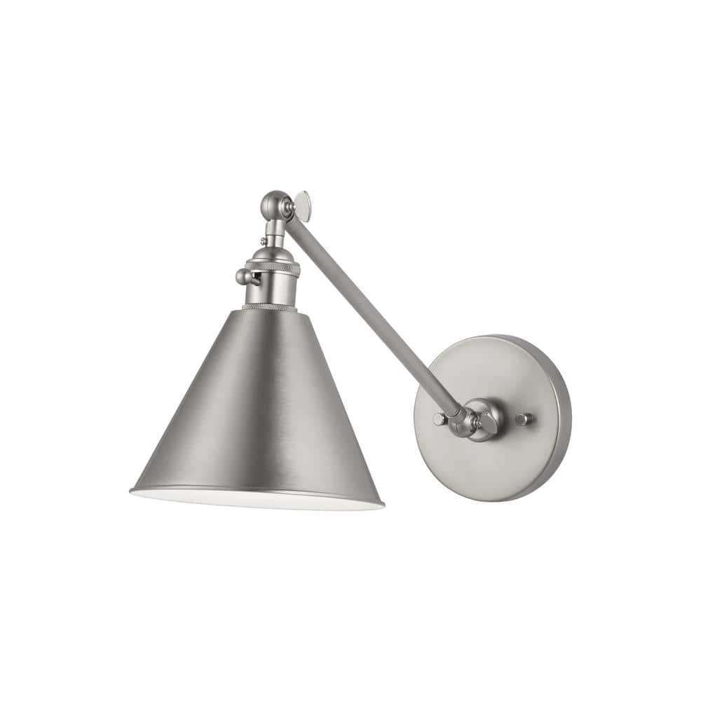 Black Adjustable Swing Arm Wall Sconce with White Shade