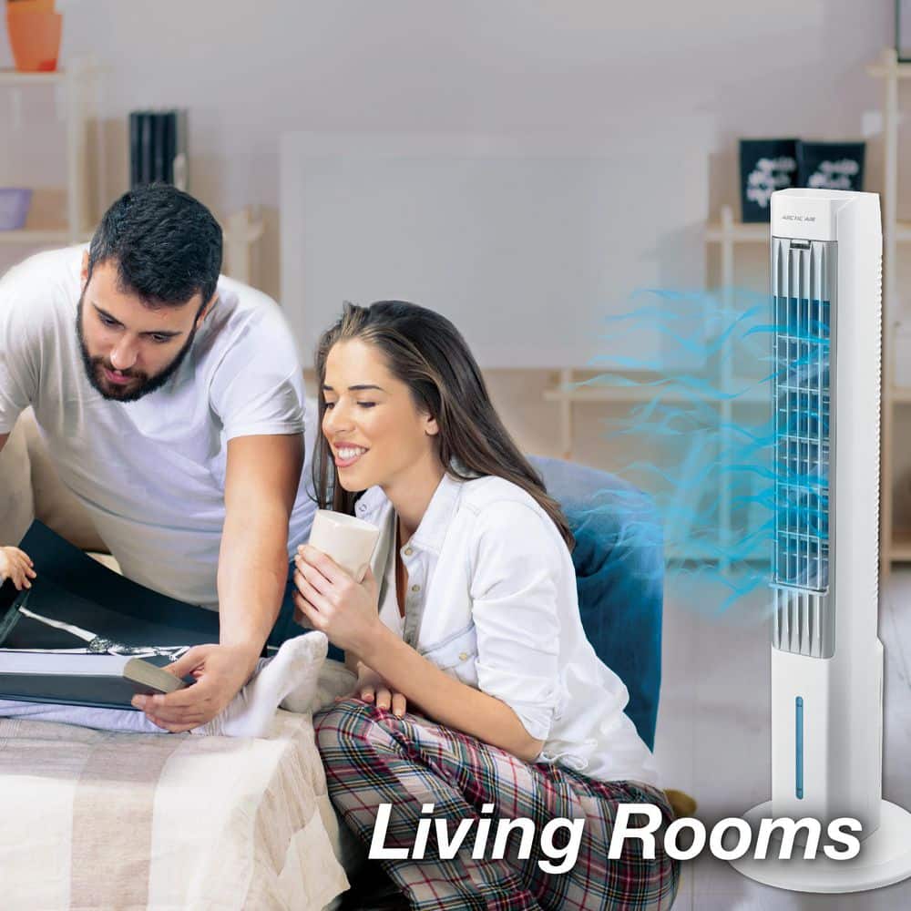 Arctic Air Tower Plus White Evaporative Cooler with LED Night Light
