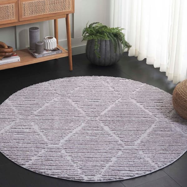Marrakesh Gray 3 ft. x 3 ft. Diamond High-Low Round Area Rug