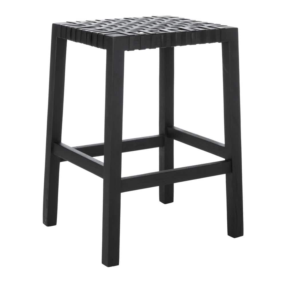 Transitional Capri Black Leather & Wood 27" Counter Stool