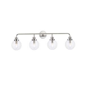 Home Living 37.5 in. 4-Light Polished Nickel Vanity Light with Glass Shade