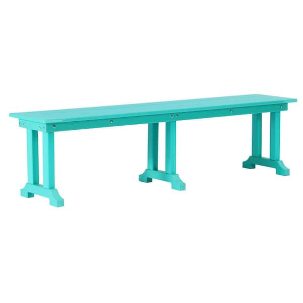 Hayes 65 in. Backless HDPE Plastic Trestle Outdoor Dining 2-Person Patio Garden Bench in Turquoise