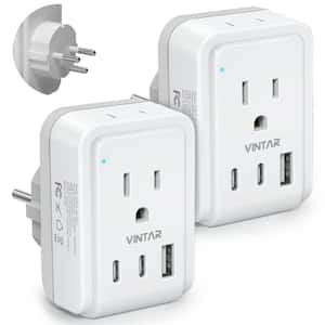 3.4 Amp. Grounded Plug Travel Adapter with 3 USB Ports 2 USB C and 2 Outlets 5 in 1 Type H Travel Adapter (2-Packs)