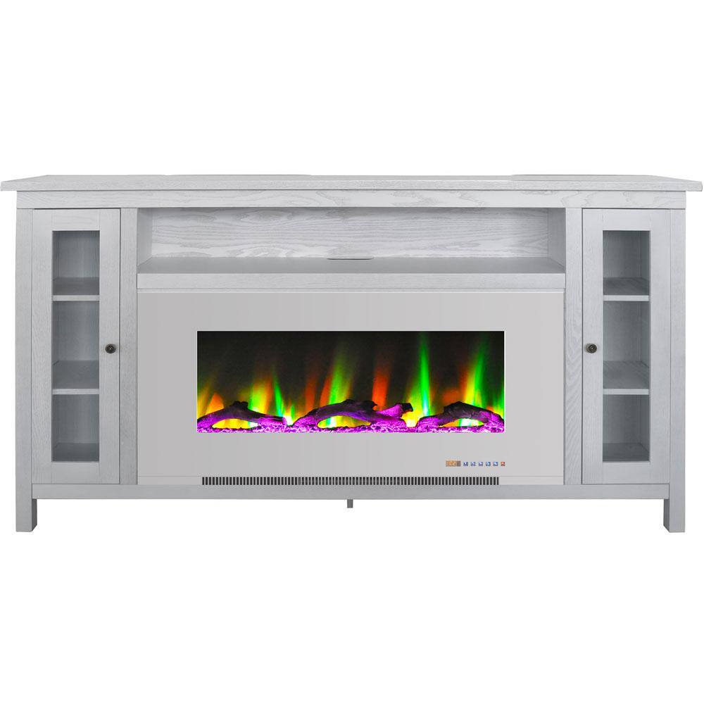 Cambridge Somerset 70 In White Electric Fireplace Tv Stand In Multi Color With Led Flame Driftwood Log Display And Remote Control Cam6938 2ww The Home Depot