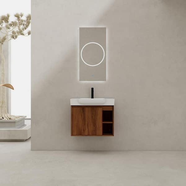 UPIKER Modern 20.0 in. W x 9.9 in. D x 21.3 in. H Single Sink Wall Mount Bath Vanity in White with Black Resin Top