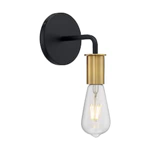 Ryder 4.75 in. 1-Light Black/Brushed Brass Wall Sconce with No Shade