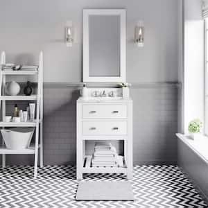 24 in. Vanity in Carrara White with Marble Vanity Top in Carrara White and Mirror