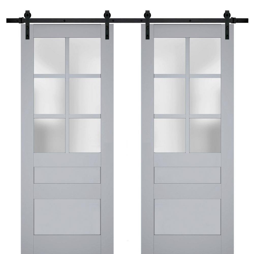 Assemble Required 28 in. x 80 in. 2-Panel Frosted Glass Matte Grey Solid Wood Sliding Barn Door with Hardware Kit price history on PriceWatchPro