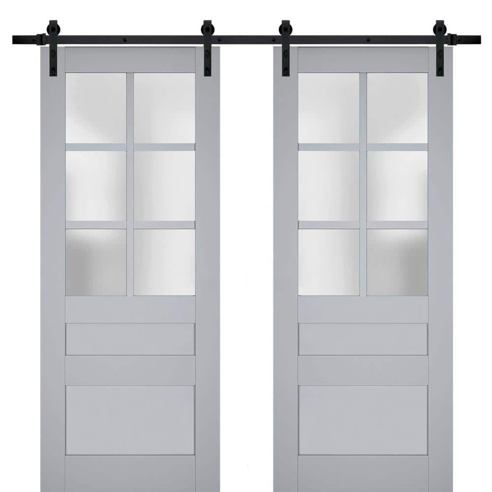 Assemble Required 42 in. x 96 in. 2-Panel Frosted Glass Matte Grey Solid Wood Sliding Barn Door with Hardware Kit price history on PriceWatchPro