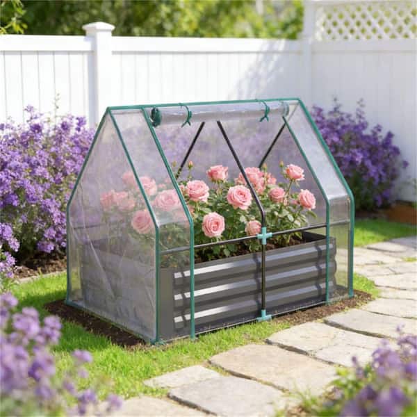 46 in. L x 34.75 in. W x 11.75 in. H Green Metal Raised Garden Bed Planter Box, Mini Greenhouse for Flowers, Vegetables