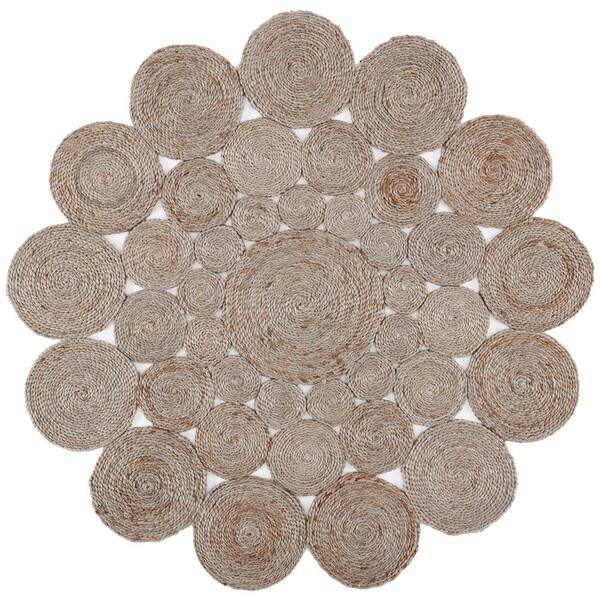SAFAVIEH Natural Fiber Gray Doormat 3 ft. x 3 ft. Woven Floral Round Area Rug
