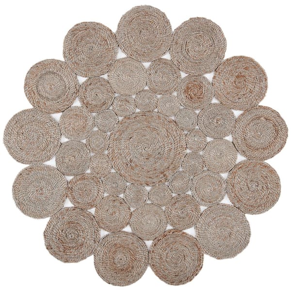SAFAVIEH Natural Fiber Gray 4 ft. x 4 ft. Woven Floral Round Area Rug