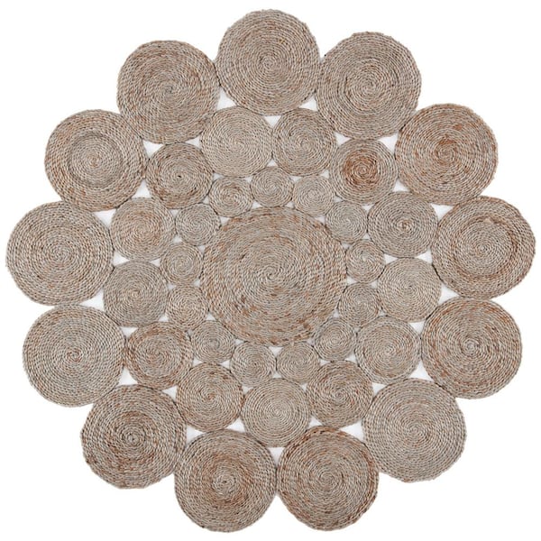 SAFAVIEH Natural Fiber Gray 6 ft. x 6 ft. Woven Floral Round Area Rug