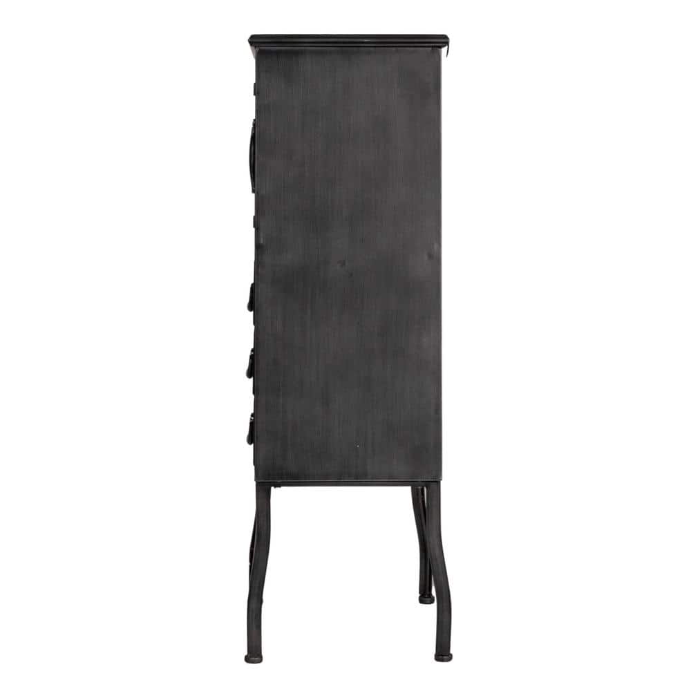 Antique Black Metal and Glass Office Storage Cabinet with 3 Drawers