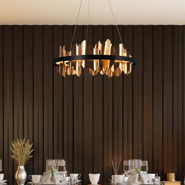 Synthienniser 1-Light Integrated LED Plating Brass and Matte Black Acrylic Chandelier Modern Pendant Light