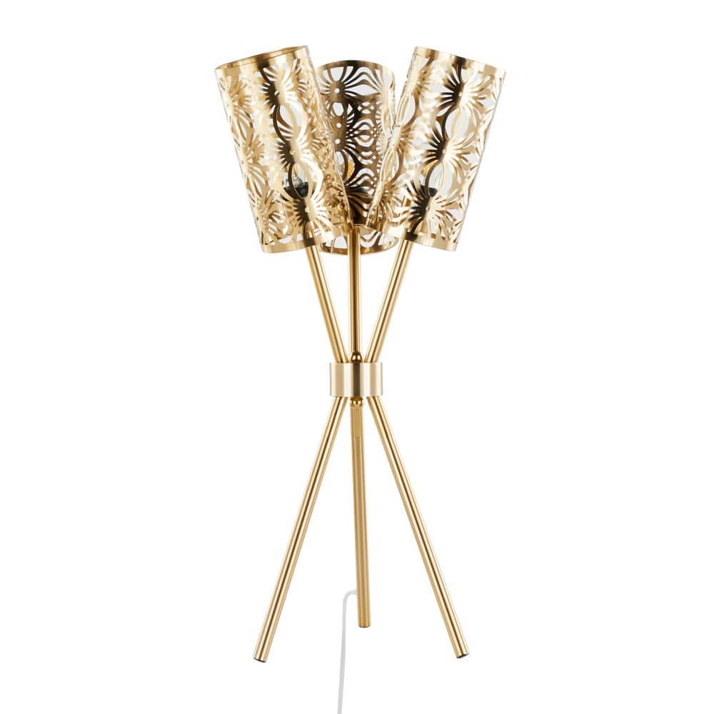 Royal Gold Metal Tripod Table Lamp with Cutout Shades