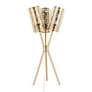 Tres-Tripod 32 in. Royal Gold Metal 3-Light Tripod Table Lamp