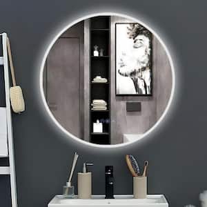 26 in. W x 26 in. H Small Round Acrylic Framed Dimmable and Anti-Fog Wall Mount Bathroom Vanity Mirror in Silver