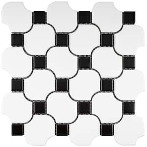 Porcetile Black Dot 10.52 in. x 10.52 in. Geometric Matte Porcelain Mosaic Wall and Floor Tile (8.47 sq. ft./Case)