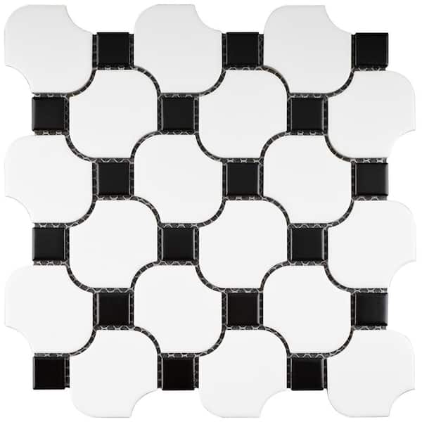 MOLOVO Porcetile Black Dot 10.52 in. x 10.52 in. Geometric Matte Porcelain Mosaic Wall and Floor Tile (8.47 sq. ft./Case)