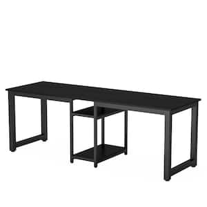 Cassey 78 in. Rectangular Black Wood and Metal 2-Person Computer Desk with Storage Shelves