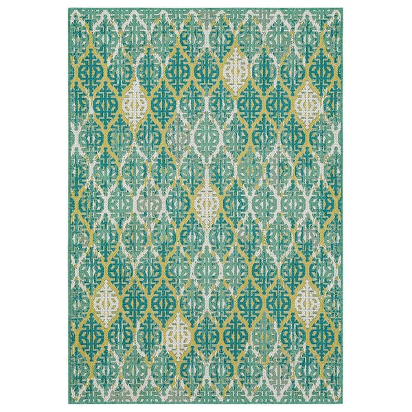 Mohawk Home Marbella Teal 4 ft. x 5 ft. 6 in. Ikat Indoor/Outdoor Area Rug