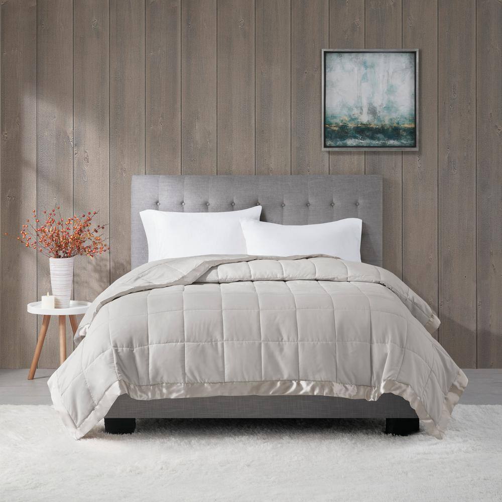 King Size Gray Down Alternative Blanket with Satin Trim
