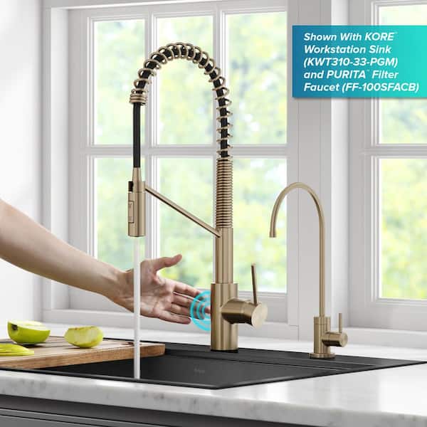 KRAUS Oletto Pull-Down Single Handle Kitchen Faucet in Spot Free Antique  Champagne Bronze