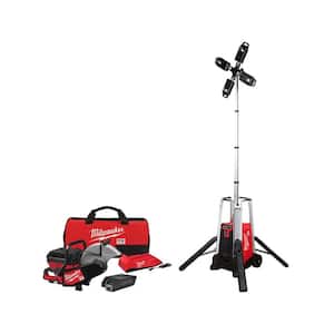 MX FUEL ROCKET Tower Light/Charger and MX FUEL Lithium-Ion Cordless 14 in. Cut Off Saw Kit